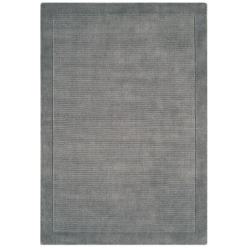York Modern Plain Textured Subtle Ribbed Stripe Contrasting Smooth Border Handwoven Wool Loop Pile Mid Grey Rug-Asiatic Carpets-Rug Love - The Most Loved Rug Store